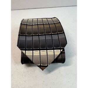Valerio‎ Garati Mens Silk Tie Grey Brown Cream Geometric Grid Handmade 60 Inch